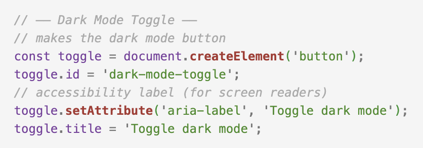 JavaScript for the dark mode feature